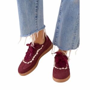 Lucky Step Burgundy Lace Coquette Sneakers Size 9